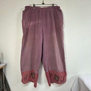Vintage 90s Blue Fish Womens Purple Elastic Waist Wide-Leg Pants Hand Printed